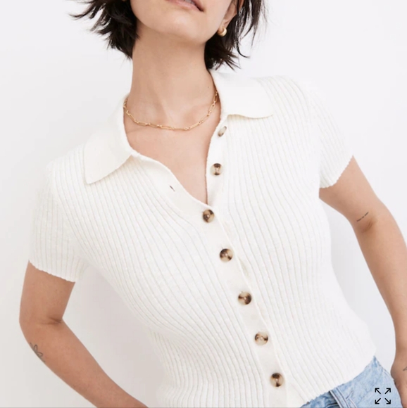 Madewell Barbrook Button-Front Sweater Polo Button Up Cropped Size M - Picture 7 of 7